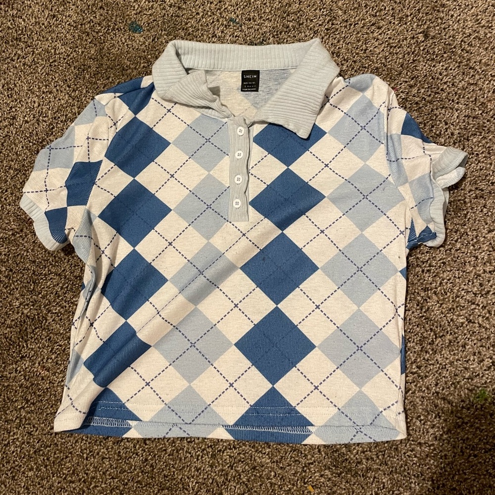 Women’s Blue Argyle Polo Shirt